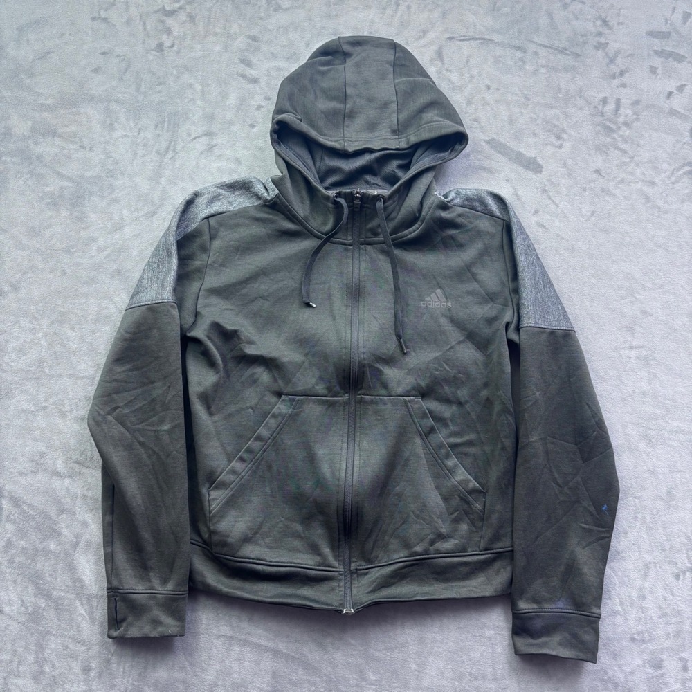 Adidas Mens Full Zip Hoodie Charcoal Gray Heathered Thumbhole‎ Jacket CE9995